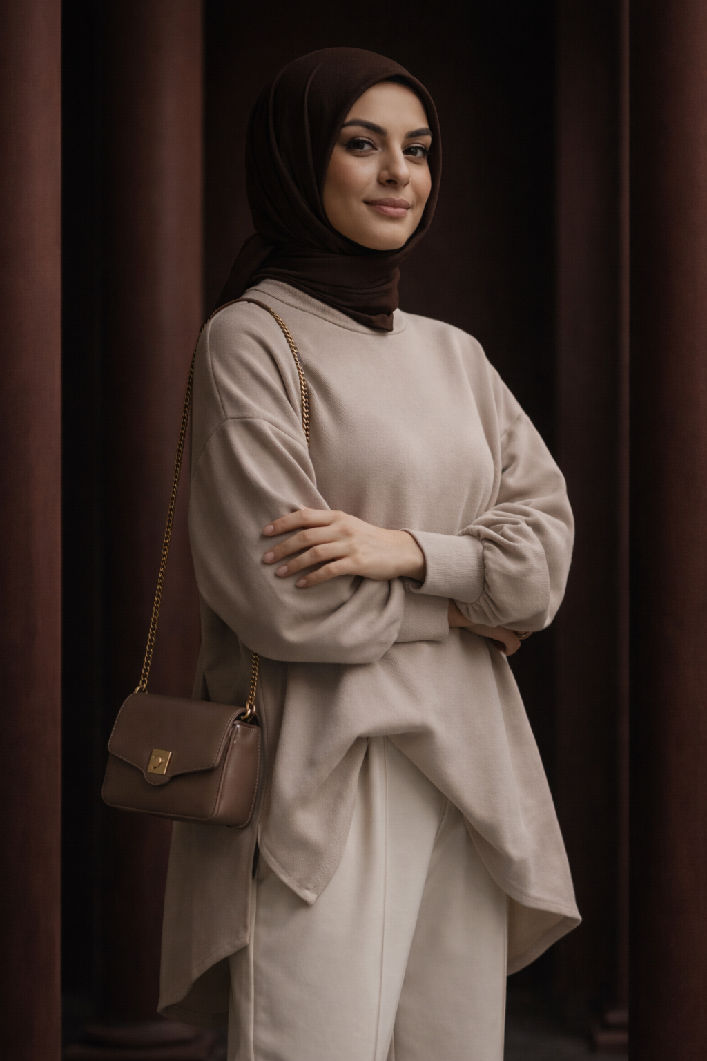 Latte Oversize Tesettür Sweat – Minimal Şıklık