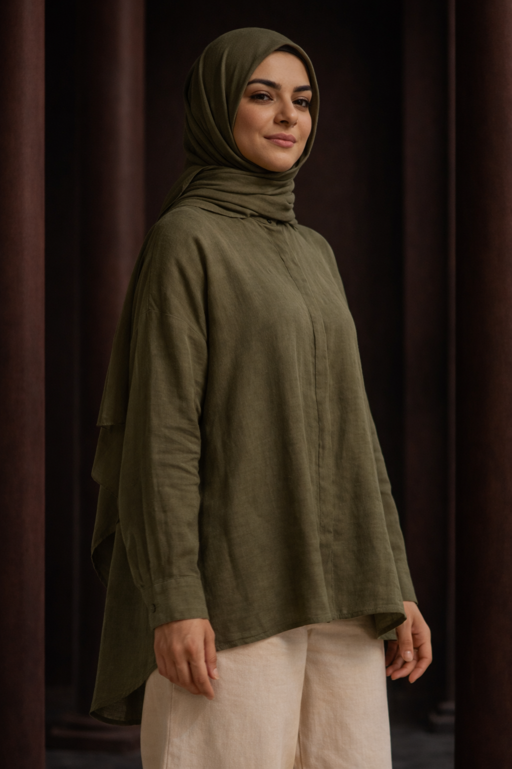 Luna Asimetrik Kesim Haki Tunik