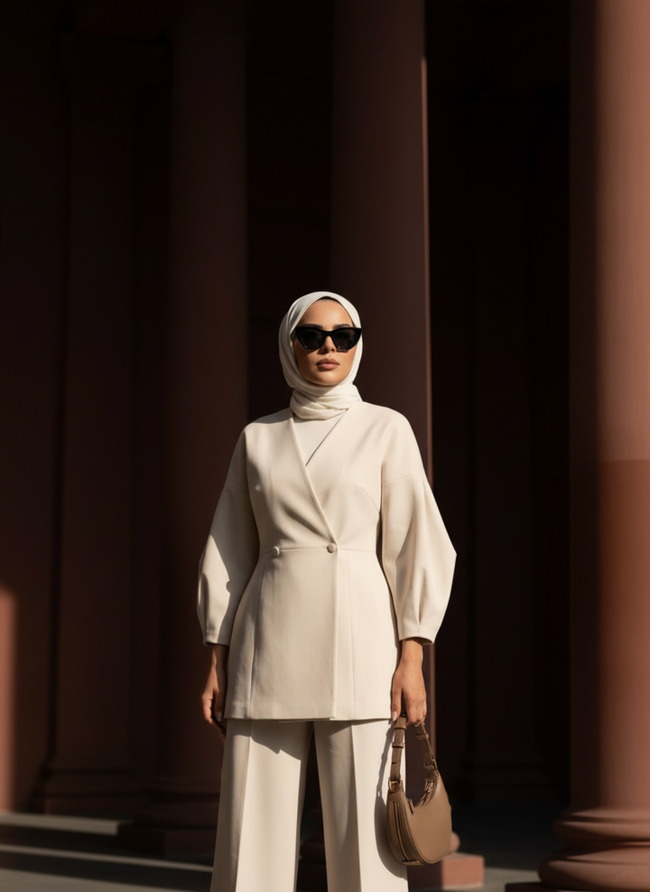 Aveline Kruvaze Kesim Premium Tunik – Ekru