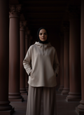 Liora Soft Touch Yarım Fermuarlı Hoodie Tunik – Taş