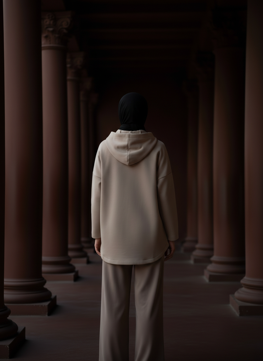 Liora Soft Touch Yarım Fermuarlı Hoodie Tunik – Taş