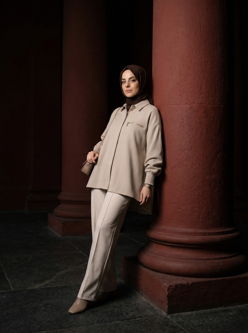 Elara Cep Detaylı Oversize Tunik – Bej