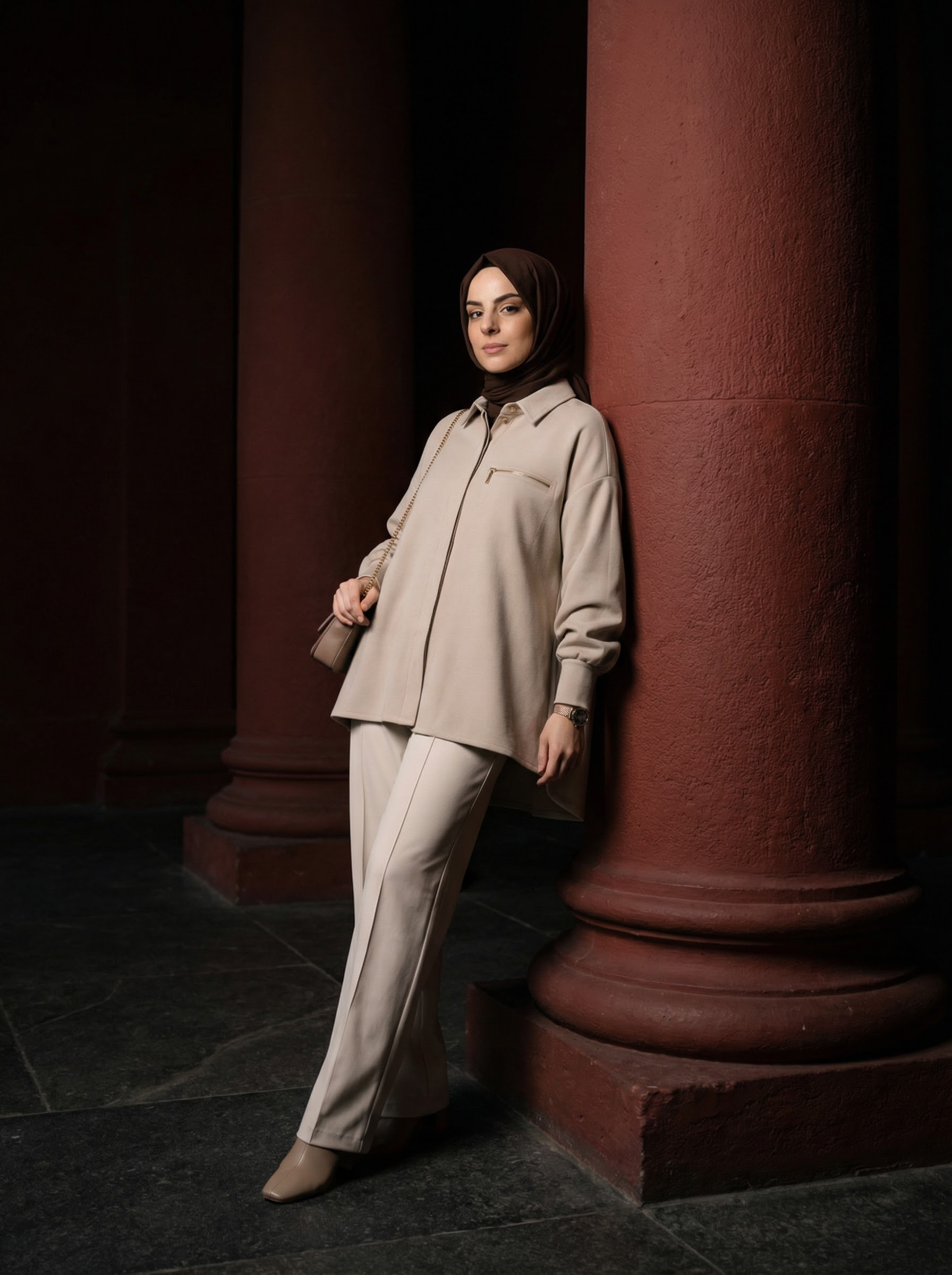 Elara Cep Detaylı Oversize Tunik – Bej